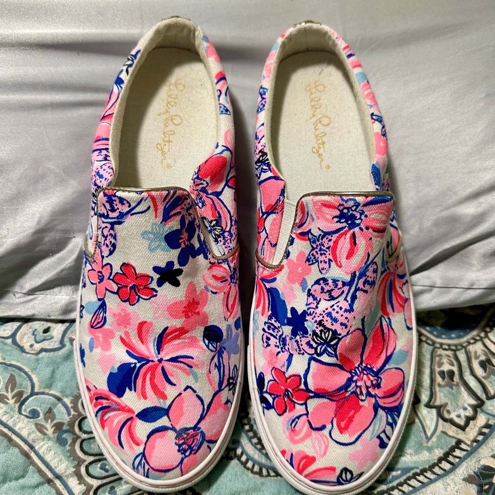 Lilly Pulitzer slip on mule canvas shoes